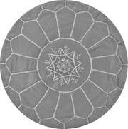 GREY-EMBROIDERED LEATHER POUF