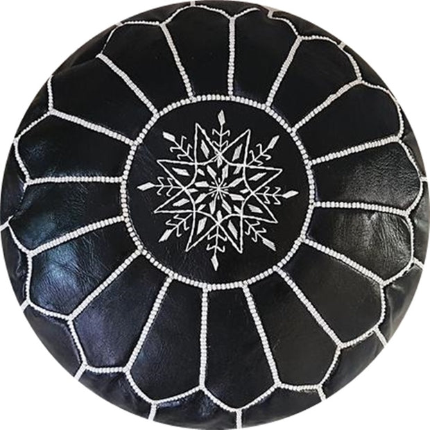 BLACK LEATHER POUF