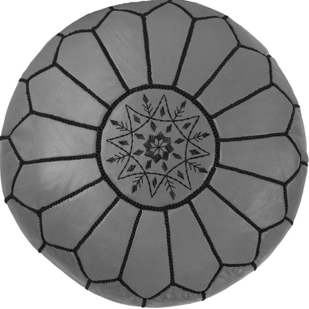 GREY-EMBROIDERED LEATHER POUF