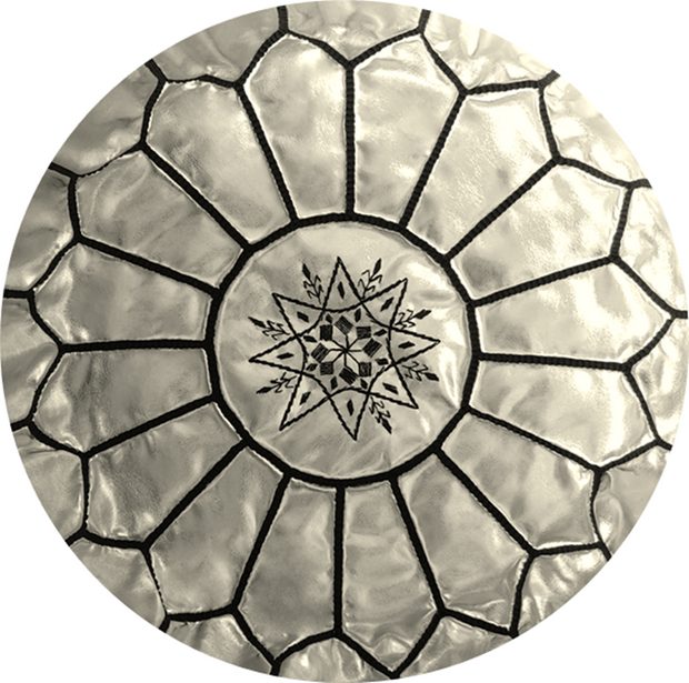 SILVER FAUX-LEATHER POUF