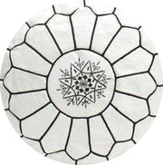 WHITE-EMBROIDERED  LEATHER POUF